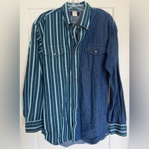 Vintage Western Shirt 16x34 Denim Stripe Extra Long Tail Cotton USA Ruddock Bros